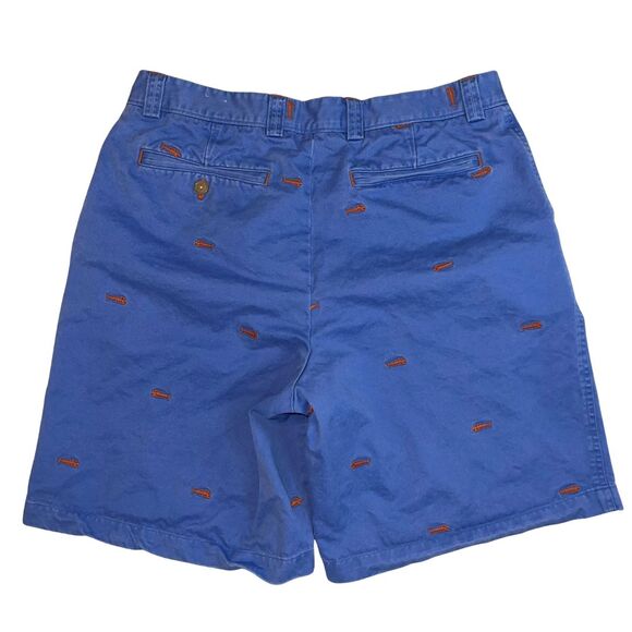 J McLaughlin Shorts Men 34 Blue Beachy Embroidered Fish Skeleton Preppy Chinos - Picture 2 of 14